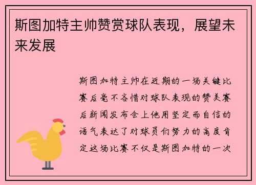 斯图加特主帅赞赏球队表现，展望未来发展